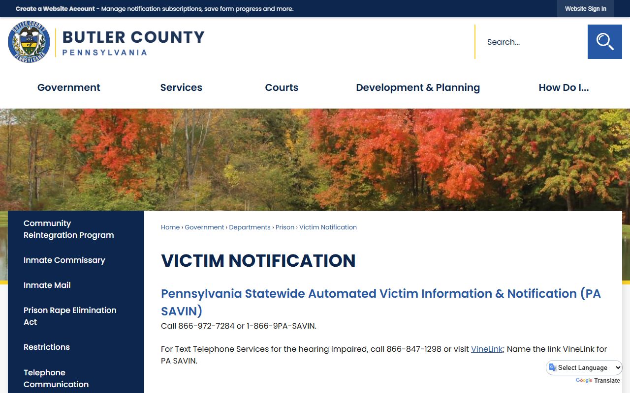 Butler County Prothonotary records and victim notification access