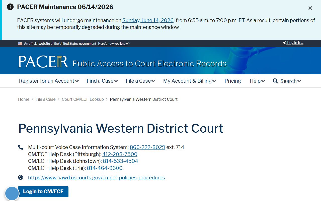 Butler County arrest records and court charges PACER Western District of Pennsylvania lookup