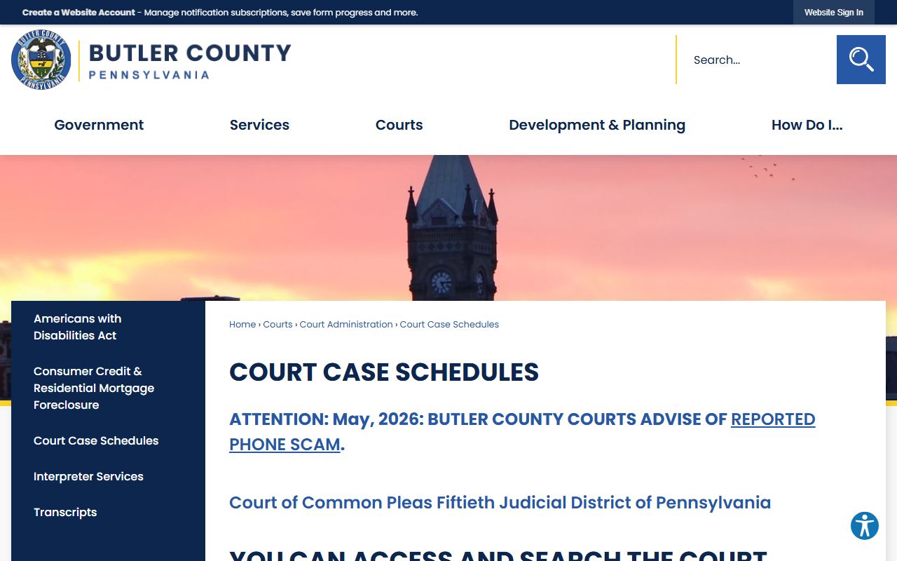 Butler County court dockets court case schedules