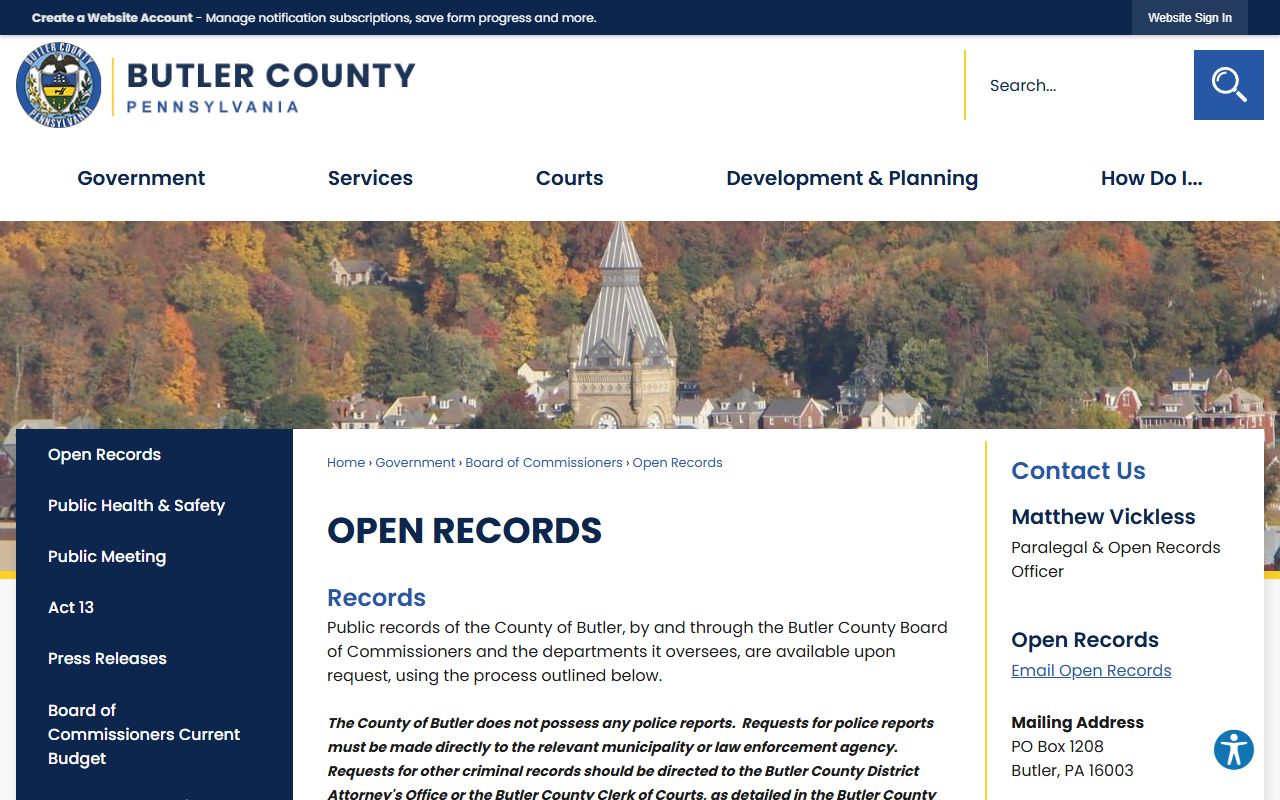 Butler County court records open records filing office routing