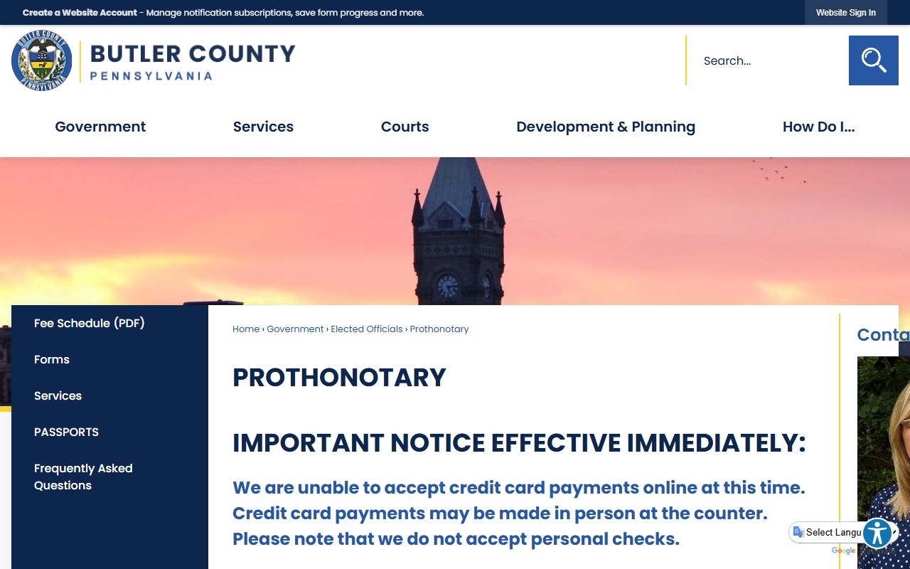 Butler County court records Prothonotary civil and family records page