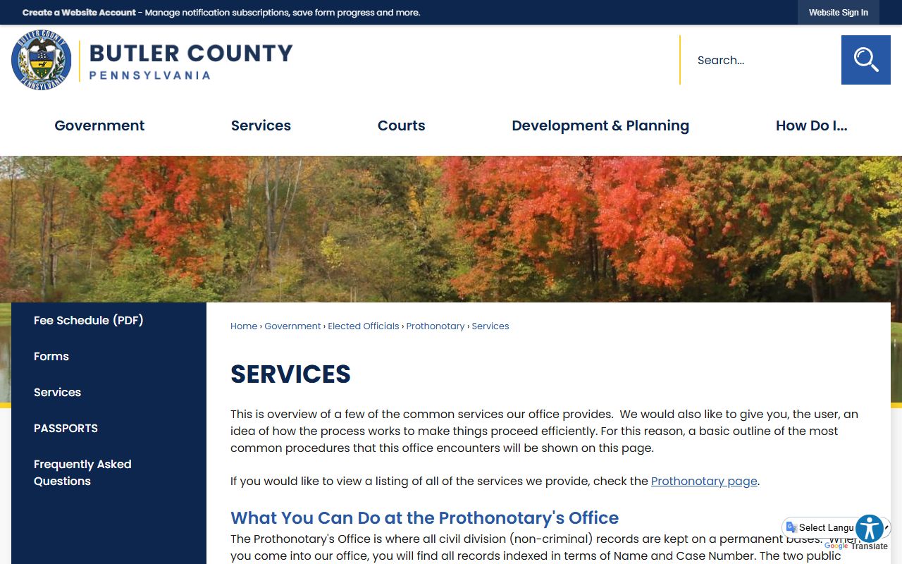 Butler County court records Prothonotary services and public terminals