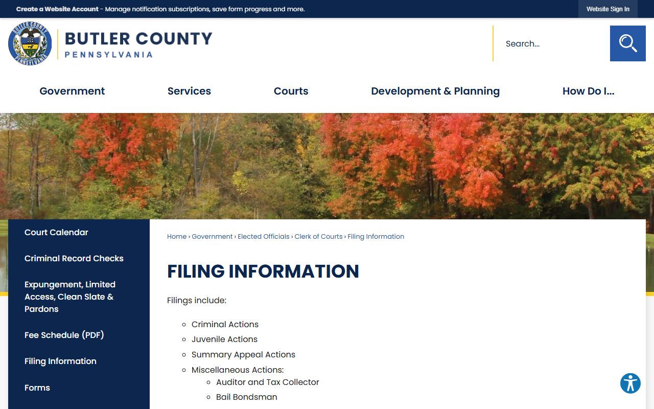 Butler County criminal court records Clerk of Courts filing information