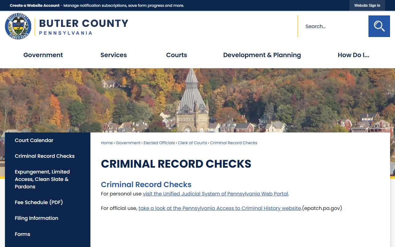 Butler County criminal court records criminal record check directions