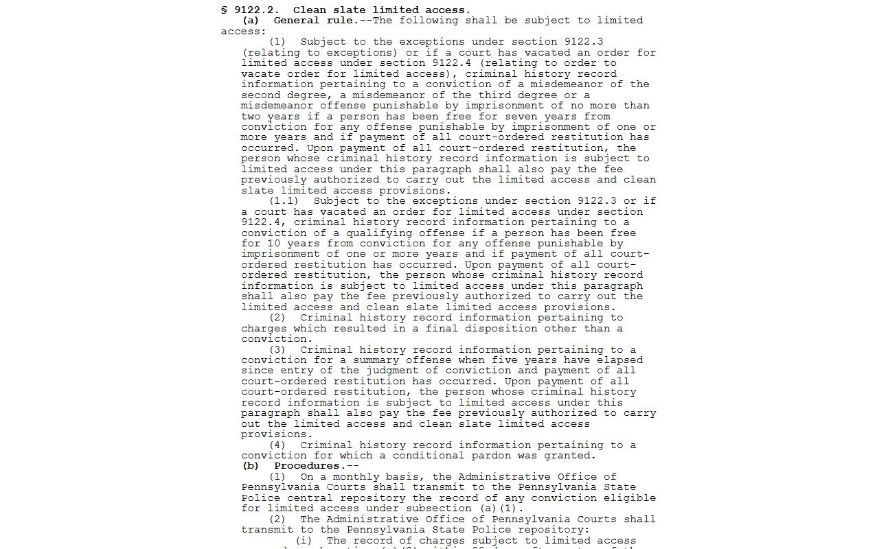 Butler County criminal court records Pennsylvania Clean Slate limited access statute