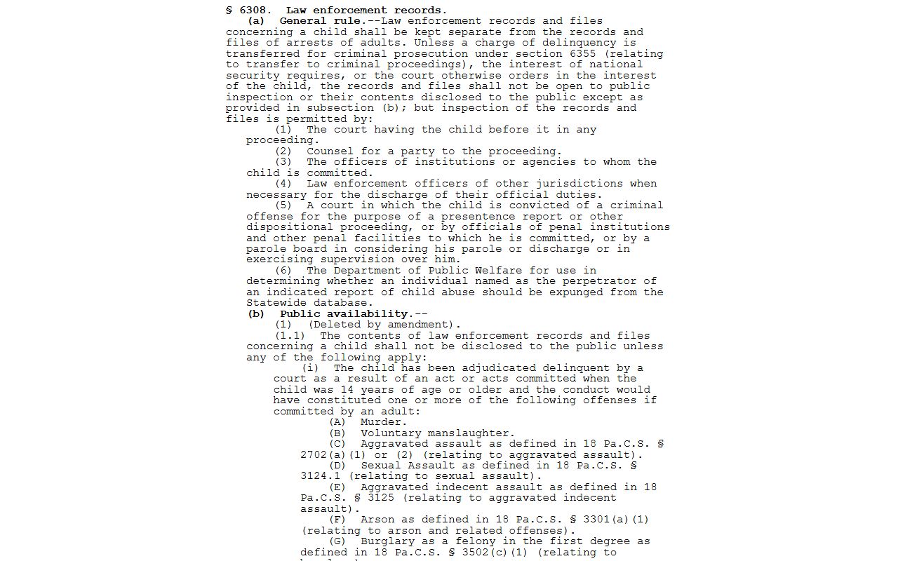 Butler County criminal court records Pennsylvania juvenile records statute