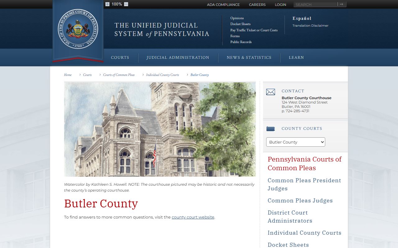 Butler County Court of Common Pleas records UJS court page