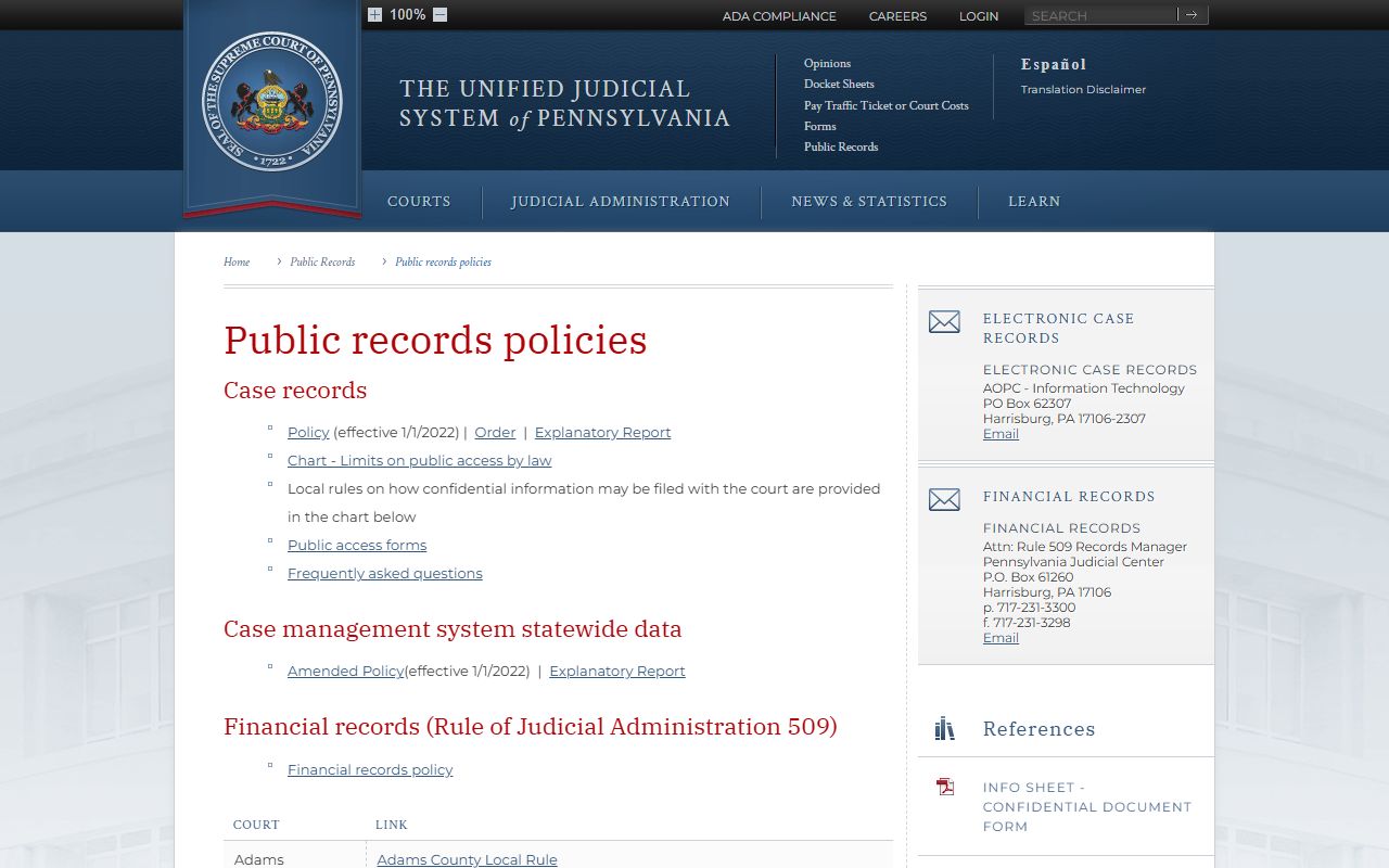 Butler County court records UJS public records policies