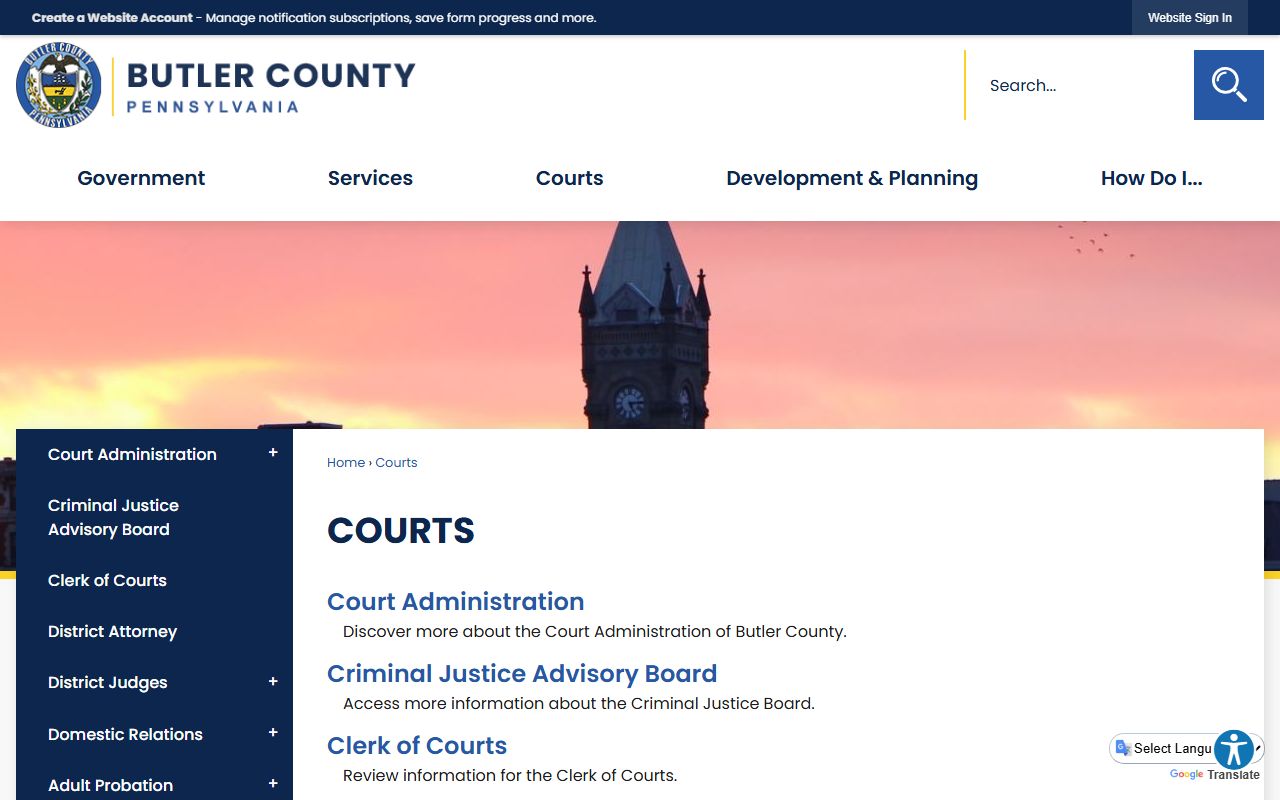 Butler County court records courts landing page