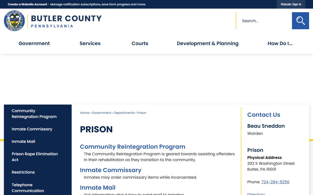 Butler County inmate search prison information