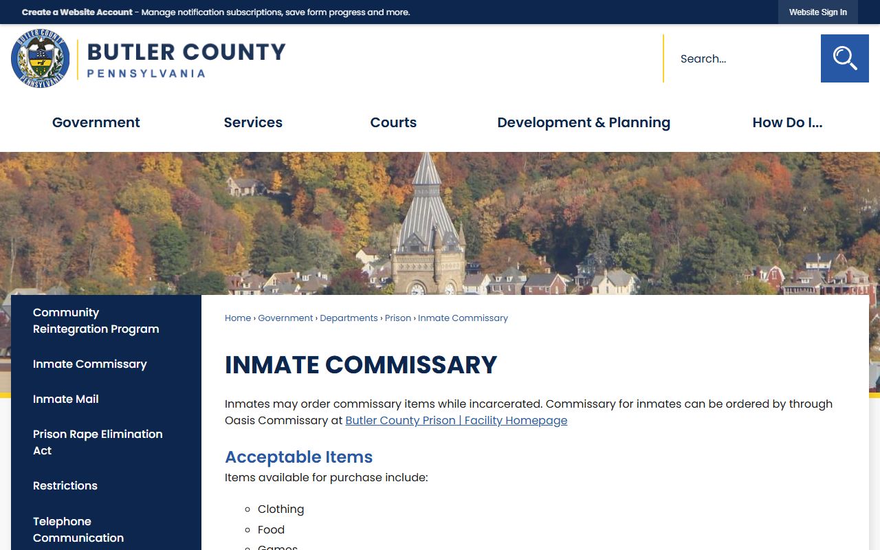 Butler County inmate commissary and funds