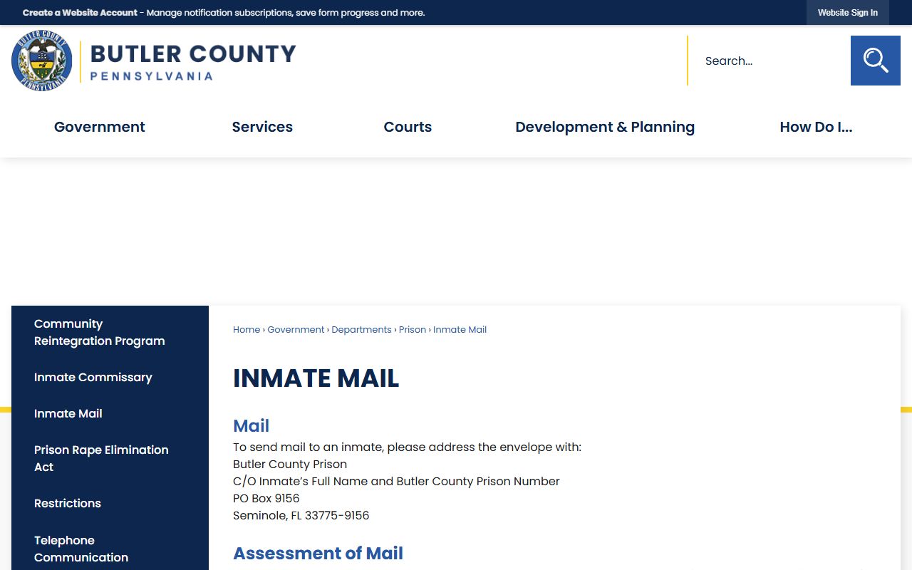 Butler County inmate mail rules