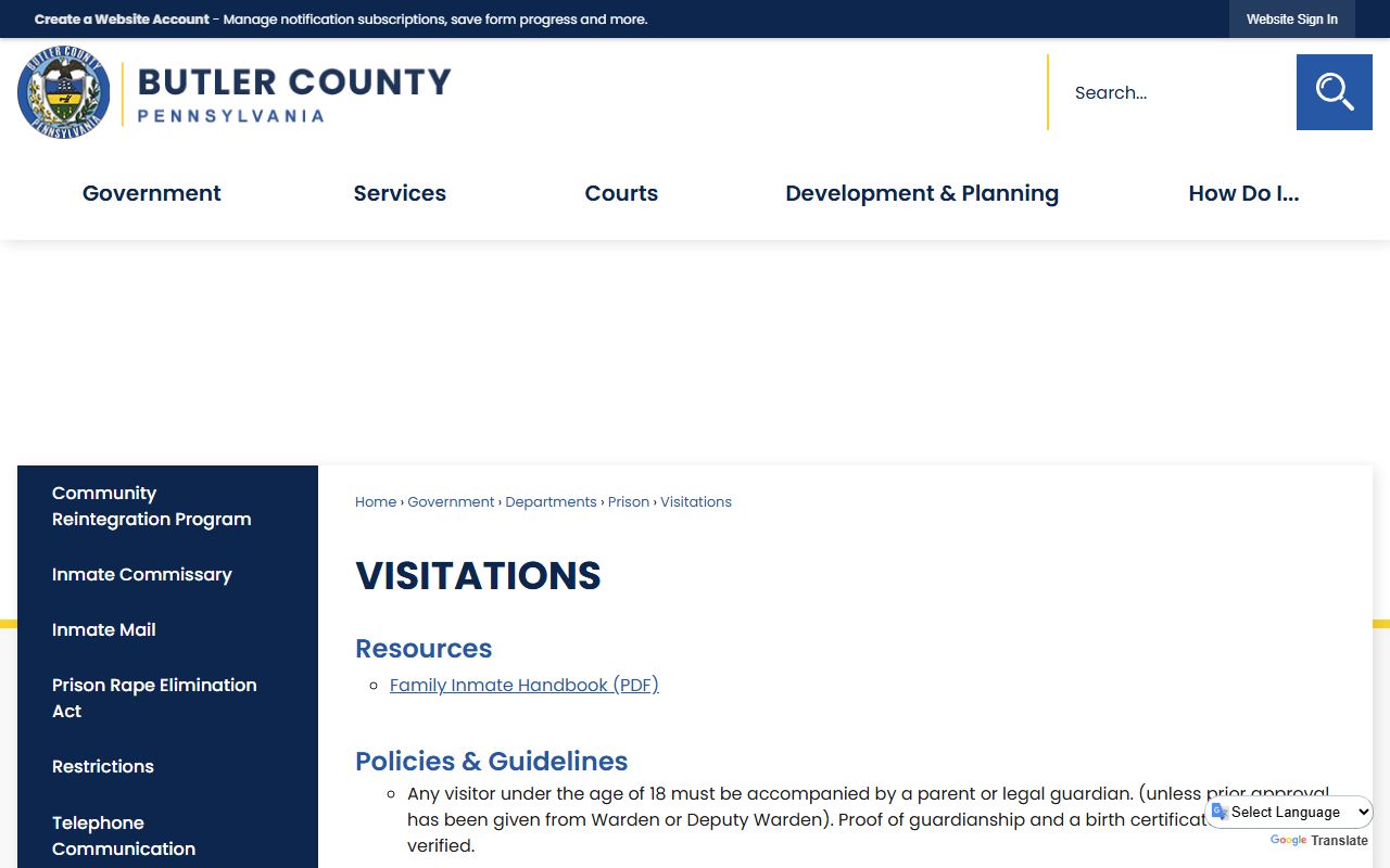 Butler County inmate visitation schedule