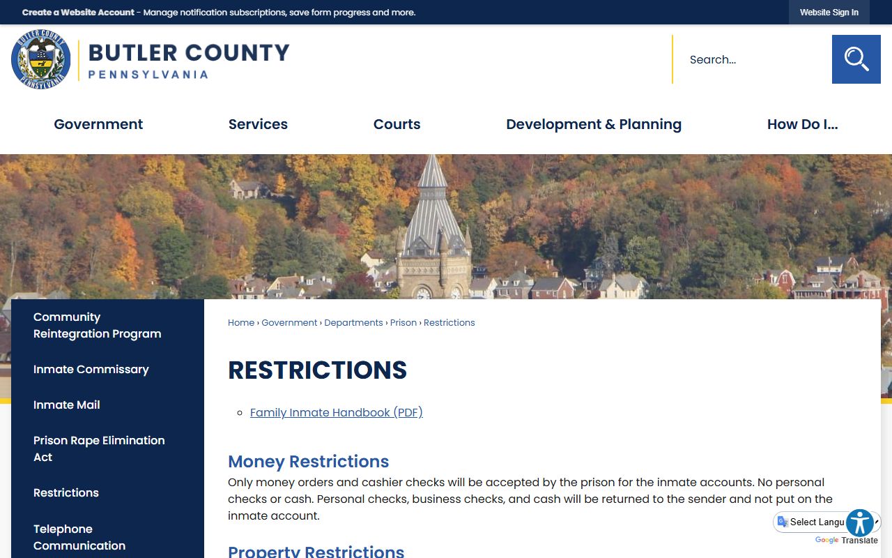 Butler County inmate visitor restrictions
