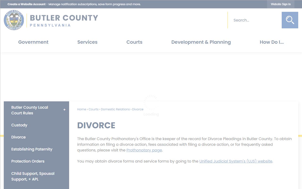 Butler County divorce records Prothonotary information