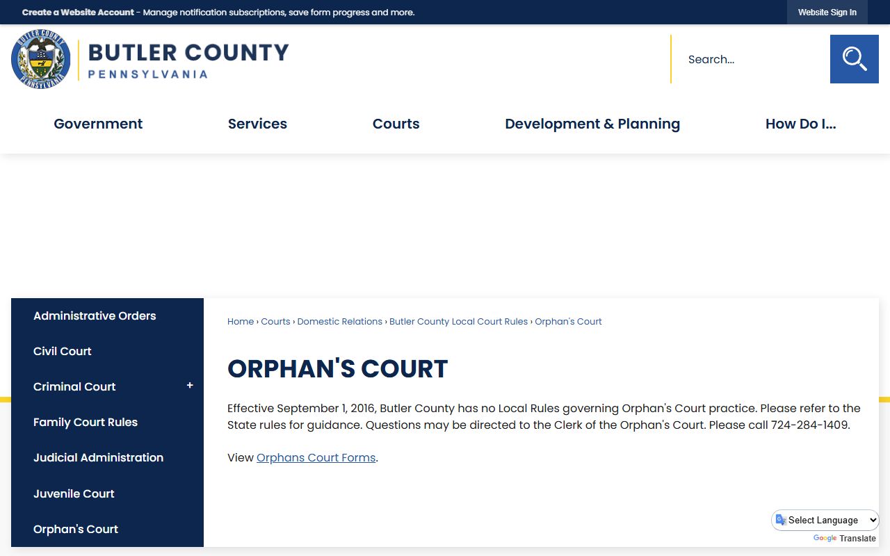 Butler County probate records Orphans' Court page