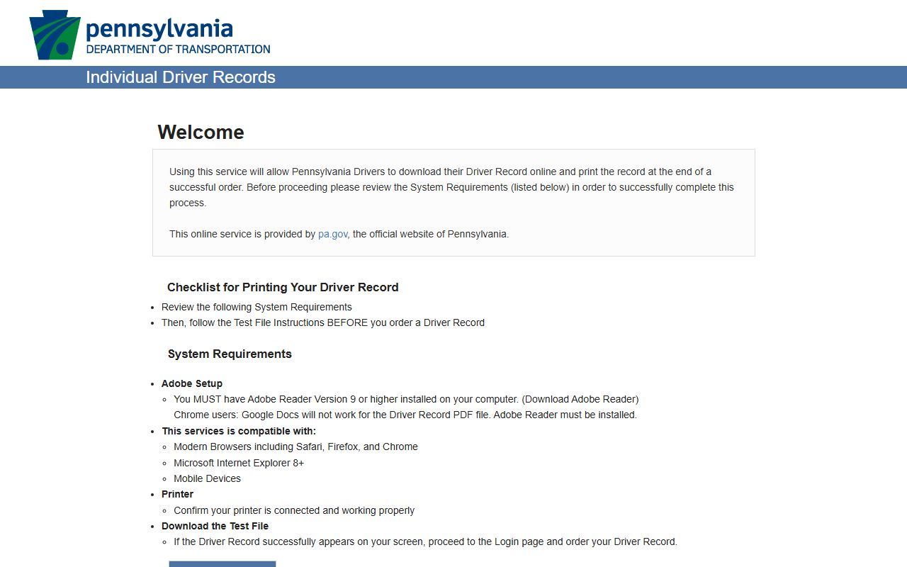 Butler County traffic court records PennDOT individual driver records portal