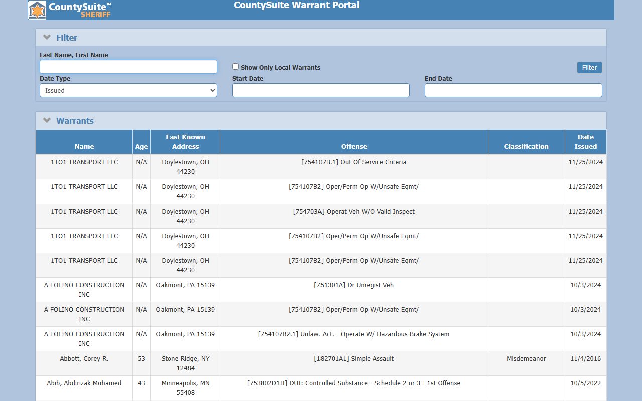 Butler County warrant search active warrant portal