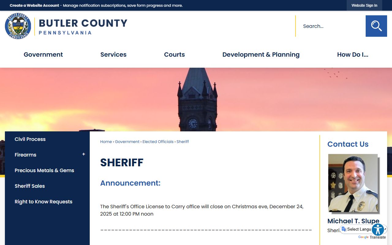 Butler County warrant search Sheriff page